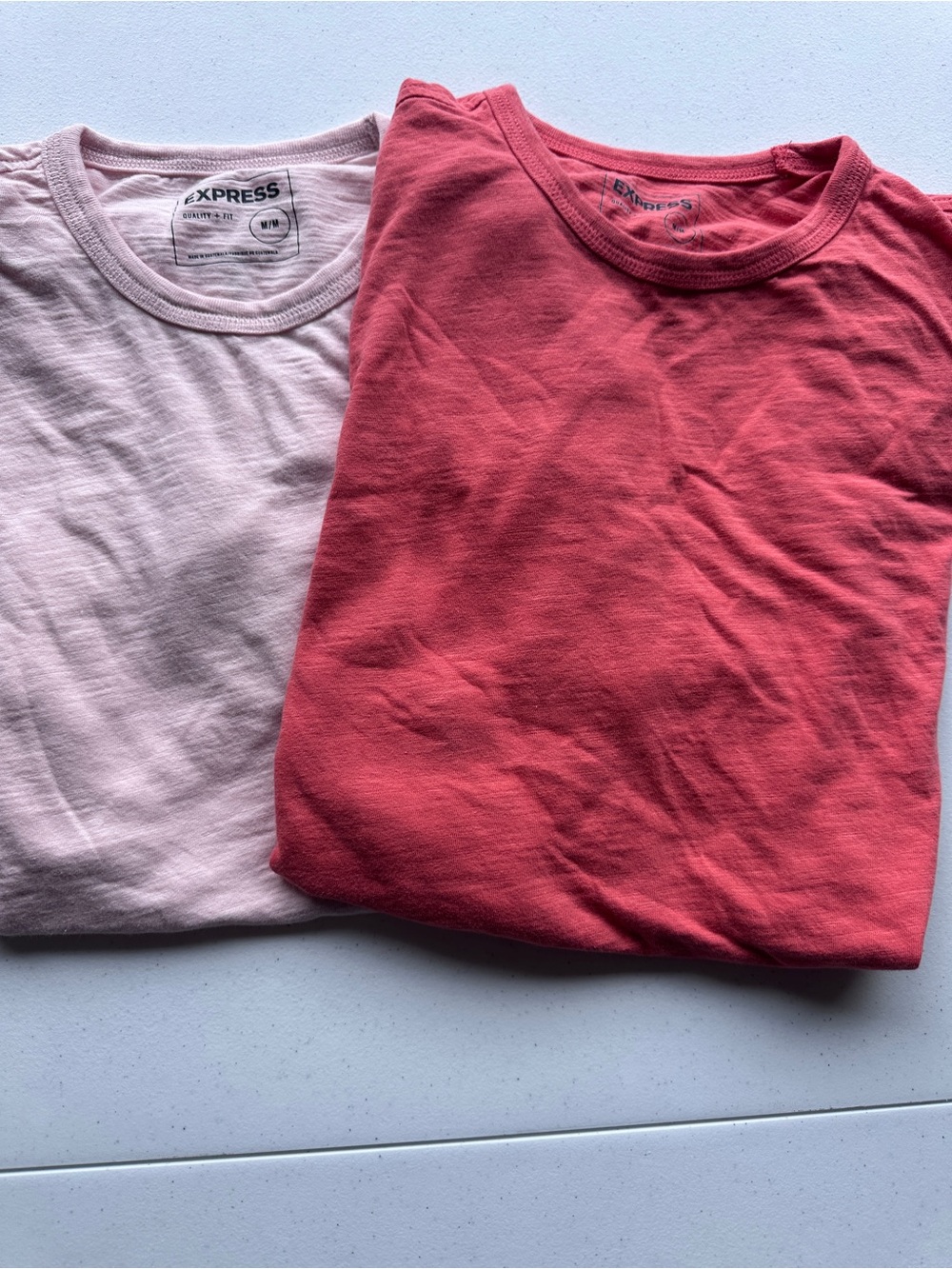 Express Two-Pack Crew Neck Tees - Light Pink & Coral Orange